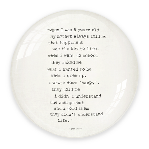 When I Was Five – John Lennon Quote Glass Paperweight