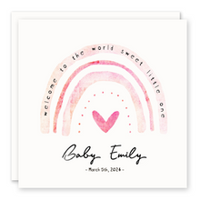 Load image into Gallery viewer, welcome to the world sweet little one, new baby girl card, new parents card