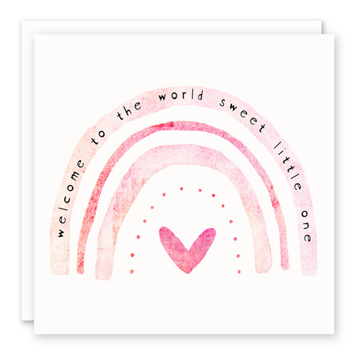 Welcome To The World Sweet Little One (pink rainbow) Baby Card