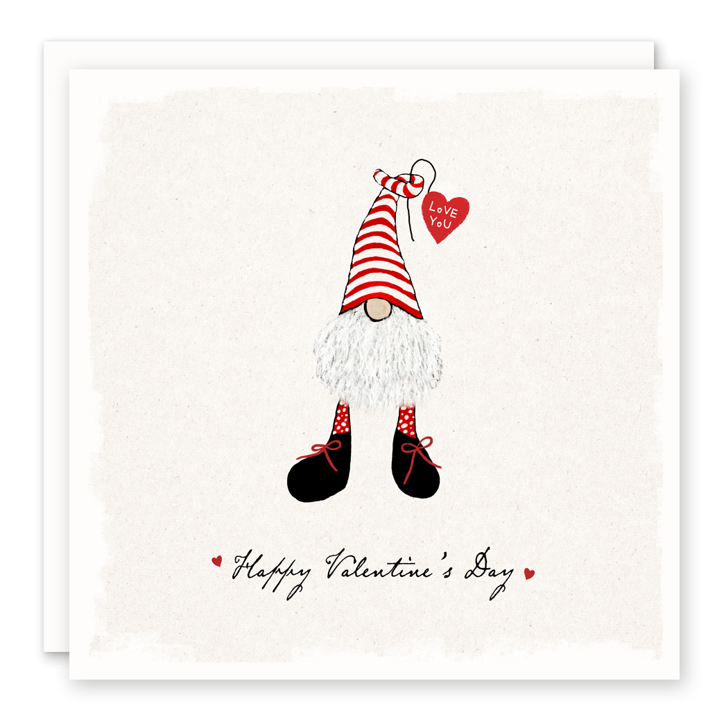 gnome valentines day card with love you heart