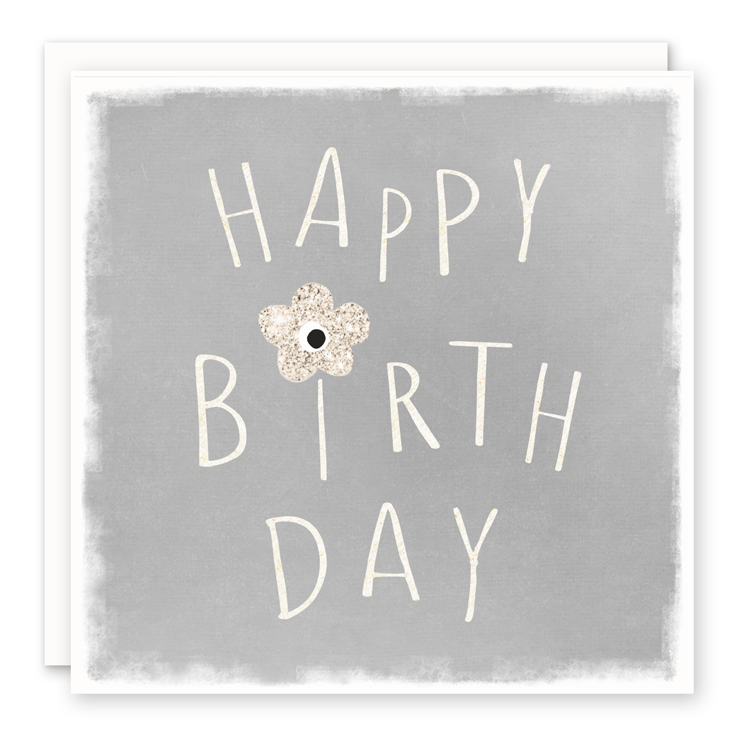 Happy Birthday Glitter Flower Card (light letters)