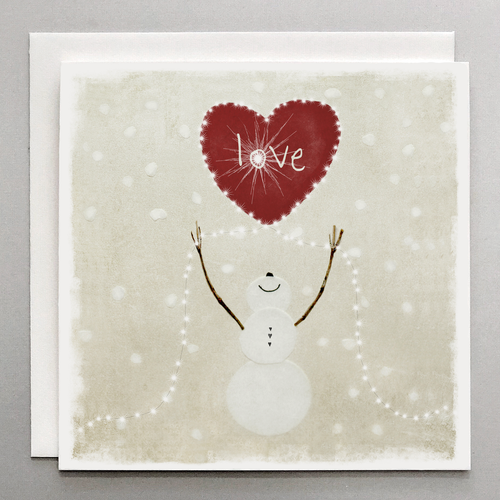 Joyful Snowman Christmas Card – Heart-Shaped ‘Love’ Greeting