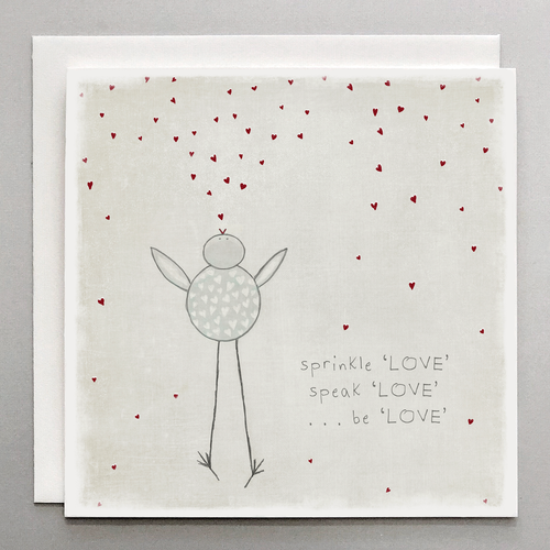 Sprinkle Love, Speak Love, Be Love – Whimsical Bird Greeting Card