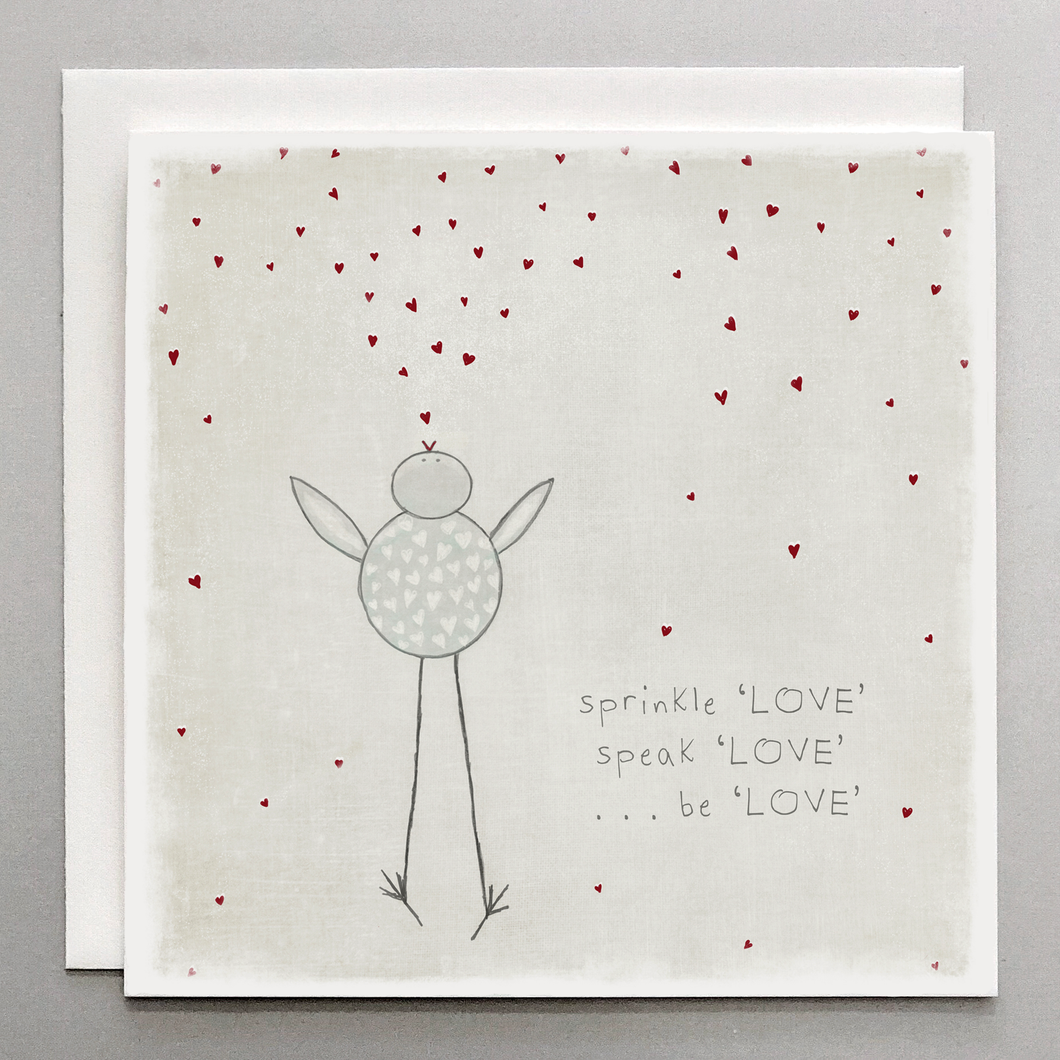 Sprinkle Love, Speak Love, Be Love – Whimsical Bird Greeting Card