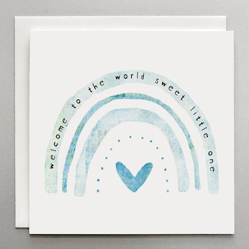 Welcome To The World (blue rainbow) Baby Card