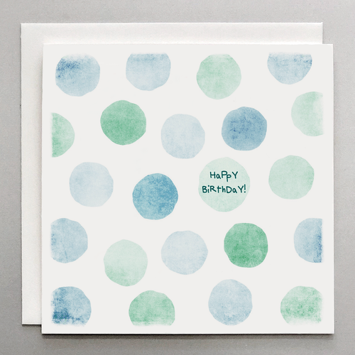 Happy Birthday Shades of Sea Glass Polka Dots - Whimsical Birthday Card