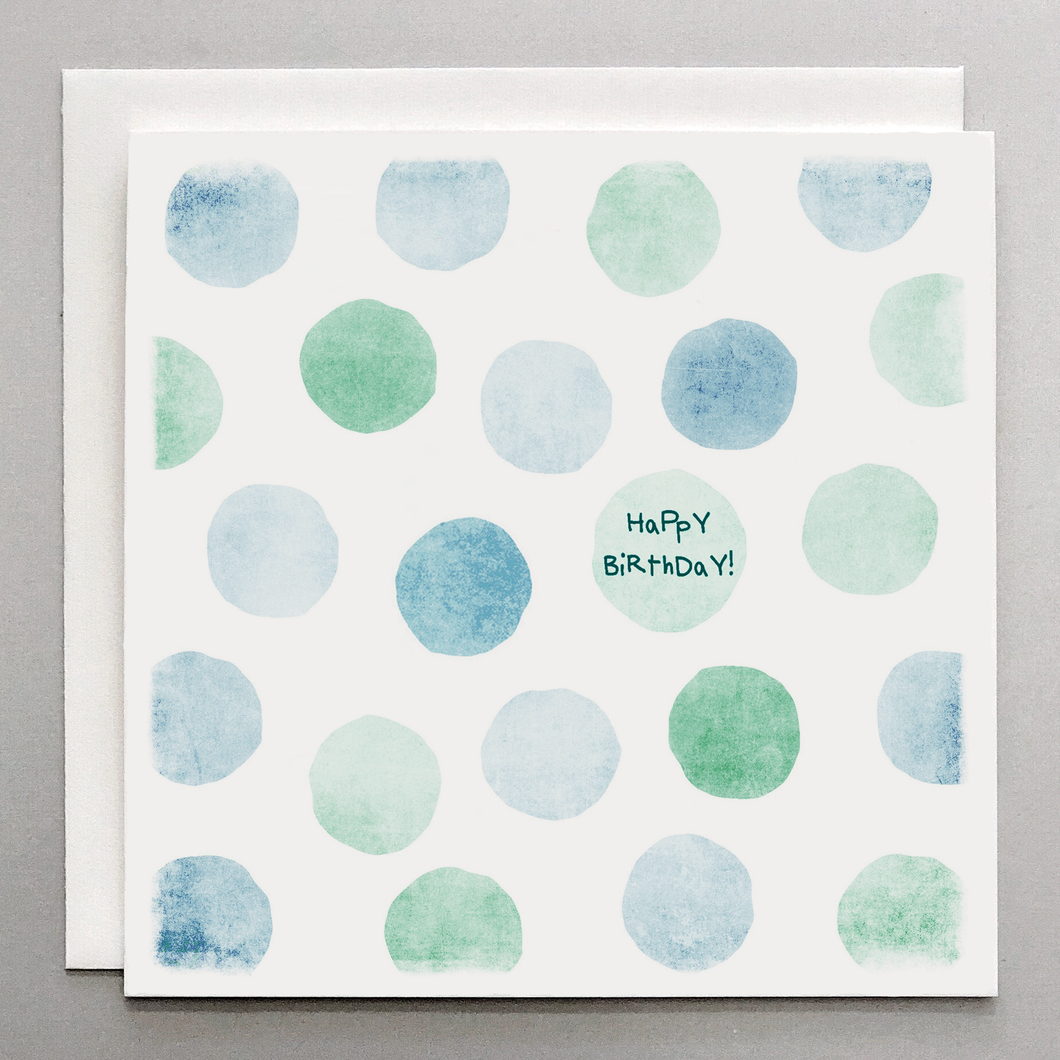 Happy Birthday Shades of Sea Glass Polka Dots - Whimsical Birthday Card