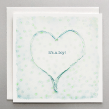Load image into Gallery viewer, It’s a Boy! – Handmade Newborn Baby Boy Card with Blue Polka Dots