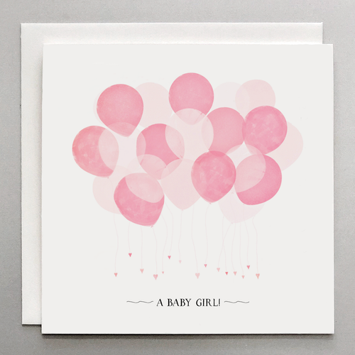 Baby Girl Card: Shades of Pink Balloons 'A Baby Girl'