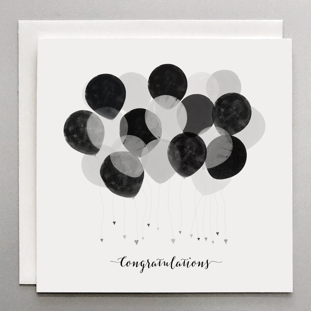 Congratulations Card - Black, Gray & Silver Balloons