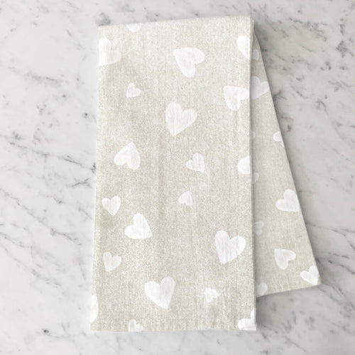 Rustic Kitchen Towel, White hearts, Farmhouse tea towel