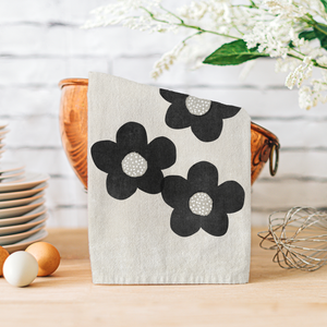 Big Black Flowers - Floral Tea Towel - Kitchen Towel