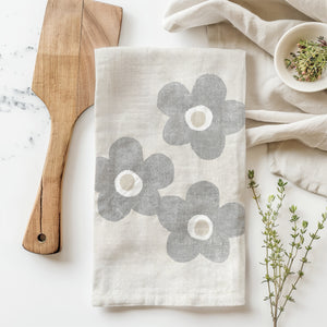 Big Gray Rustic Flowers - Floral Tea Towel - Kitchen Towel