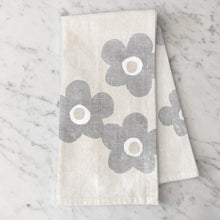 Load image into Gallery viewer, Rustic Tea Towel, Gray Flowers Floral Tea Towel, Rustic kitchen decor, tabletop linens