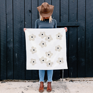 Big Beige Rustic Flowers - Floral Tea Towel - Kitchen Towel