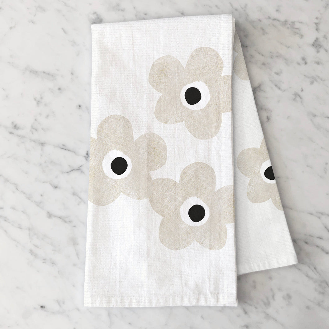 Rustic Tea Towels, Big Beige Flowers, Floral Tea Towels, Kitchen Towels, Tabletop Napkins