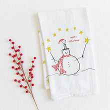 Load image into Gallery viewer, Snowman Tea Towel, Christmas kitchen towel decor, holiday hostess gift