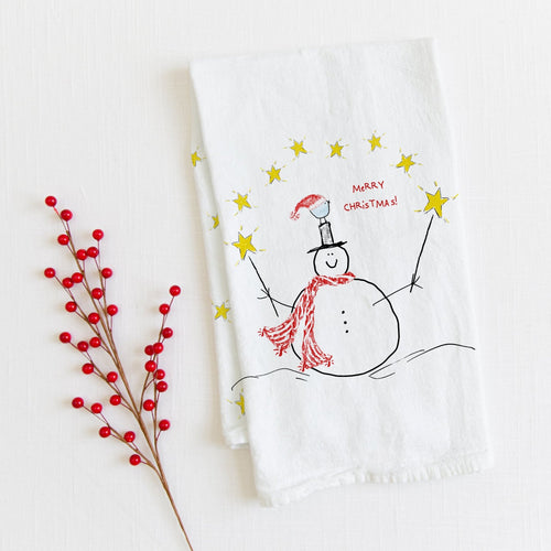 Snowman Tea Towel, Christmas kitchen towel decor, holiday hostess gift