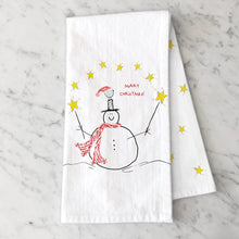 Load image into Gallery viewer, Snowman Tea Towel, Christmas kitchen towel decor, holiday hostess gift