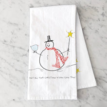 Load image into Gallery viewer, Cute christmas tea towel, kitchen towel, xmas tea towels, susan case designs, snowman kitchen towel decor