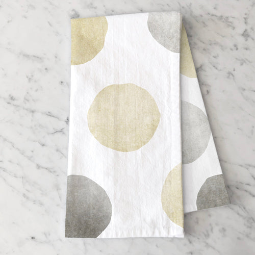 rustic tea towels yellow gray large polka dots, susan case designs, kitchen towels