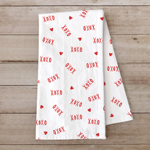Load image into Gallery viewer, Hearts &amp; XOXO Cotton Tea Towel – Red on White
