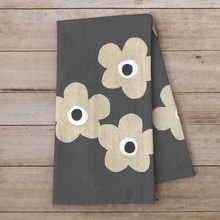Load image into Gallery viewer, Floral Tea Towel- Beige Flowers on Charcoal