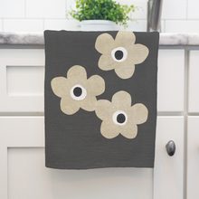 Load image into Gallery viewer, Floral Tea Towel- Beige Flowers on Charcoal