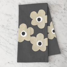 Load image into Gallery viewer, Floral Tea Towel- Beige Flowers on Charcoal