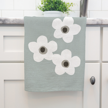 Load image into Gallery viewer, White Floral Cotton Tea Towel – Sunwashed Teal Kitchen Decor