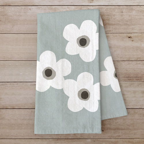 White Floral Cotton Tea Towel – Sunwashed Teal Kitchen Decor