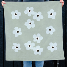 Load image into Gallery viewer, Coastal Floral Cotton Tea Towel – Sage Green &amp; Sky Blue