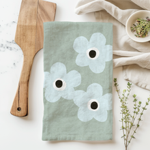 Load image into Gallery viewer, Coastal Floral Cotton Tea Towel – Sage Green &amp; Sky Blue