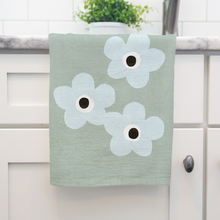 Load image into Gallery viewer, Coastal Floral Cotton Tea Towel – Sage Green &amp; Sky Blue