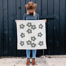 Load image into Gallery viewer, Floral Cotton Tea Towel – Dark Rustic Gray Flowers - Kitchen Decor