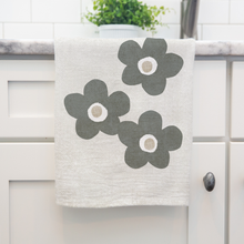 Load image into Gallery viewer, Floral Cotton Tea Towel – Dark Rustic Gray Flowers - Kitchen Decor