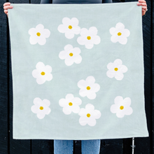 Load image into Gallery viewer, White Floral Cotton Tea Towel – Sky Blue Kitchen Decor Gift