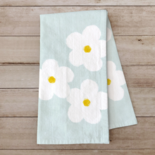 Load image into Gallery viewer, White Floral Cotton Tea Towel – Sky Blue Kitchen Decor Gift