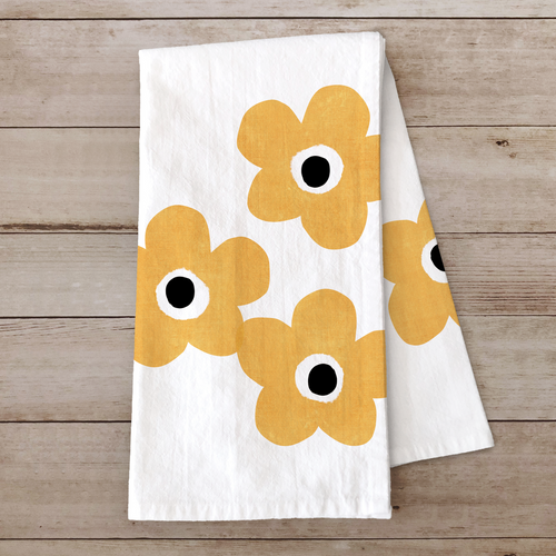 Big Orange Flowers Cotton Kitchen Towel
