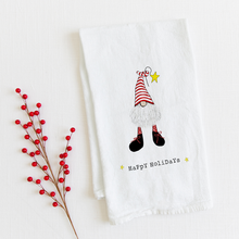 Load image into Gallery viewer, Happy Holidays Gnome Tea Towel | Christmas Kitchen Gift