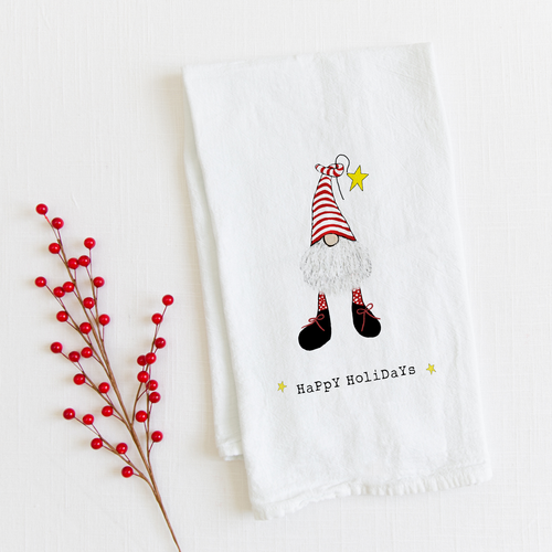 Happy Holidays Gnome Tea Towel | Christmas Kitchen Gift