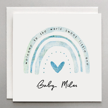 Load image into Gallery viewer, Welcome To The World Sweet Little One, Blue Rainbow - Personalized Baby Boy Card