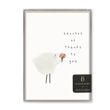 Load image into Gallery viewer, Boxed thank you cards set of 8 printed on cotton paper with shimmer detail