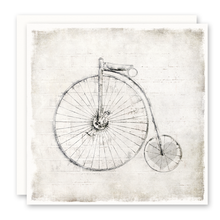 Load image into Gallery viewer, Old Time Bicycle, Heart In Wheel, Blank Inside, Square
