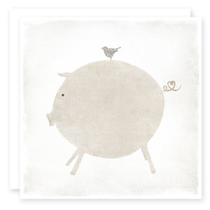 LOVE CARD, Pig and Bird with a heart in the pig's tail