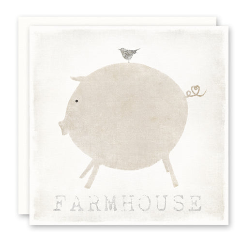 Farmhouse Pig and Bird Print on Greeting Card