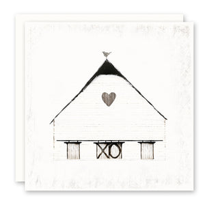 Old Rustic White Barn with xo and heart - Greeting Card