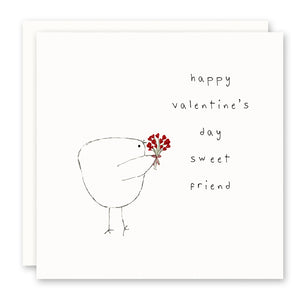 Valentine Card For Friend, Bird, Red Heart Flowers