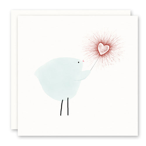 Love Card, Valentine's Day Card, Bird with Red Heart Sparkler