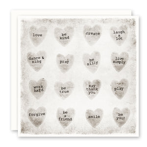 Candy Hearts greeting card, uplifting and inspirational